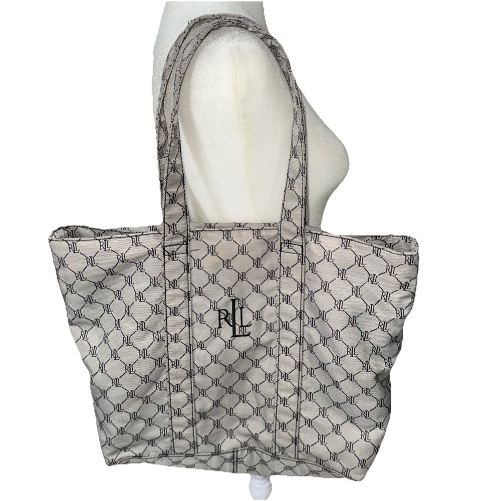 Ralph Lauren Canvas Tote Signature Shopping Carry Gray Medium
